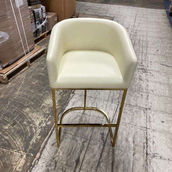 26" Contemporary Faux Leather Counter Stool in Cream/Titanium Gold