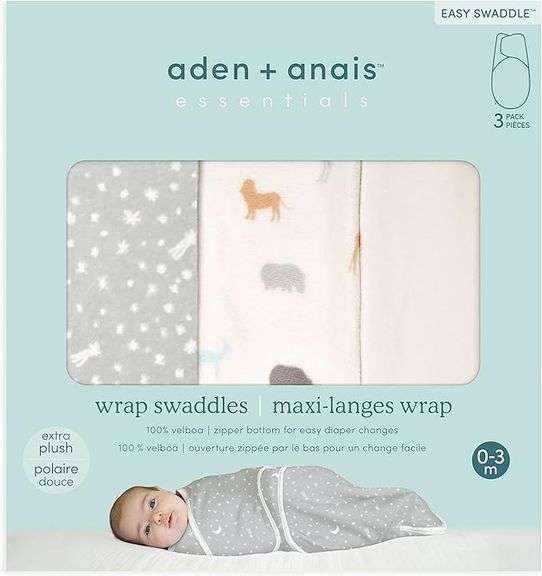 aden + anais Essentials Velboa Wrap Swaddle 3 Pack Blanket for Safer Sleep