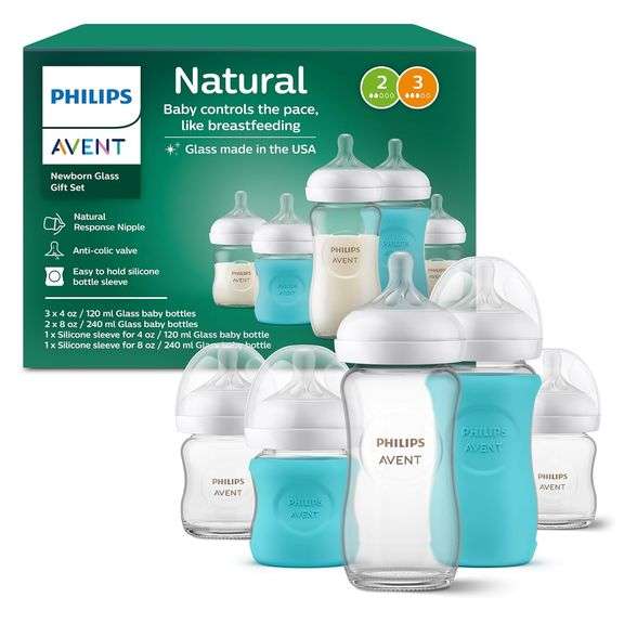 Philips Avent Natural Newborn Glass Gift Set, Baby Bottles with Natural Response Nipples