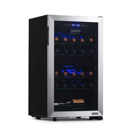 Newair Freestanding 28 Bottle Dual Zone Compressor Wine Fridge in Stainless Steel