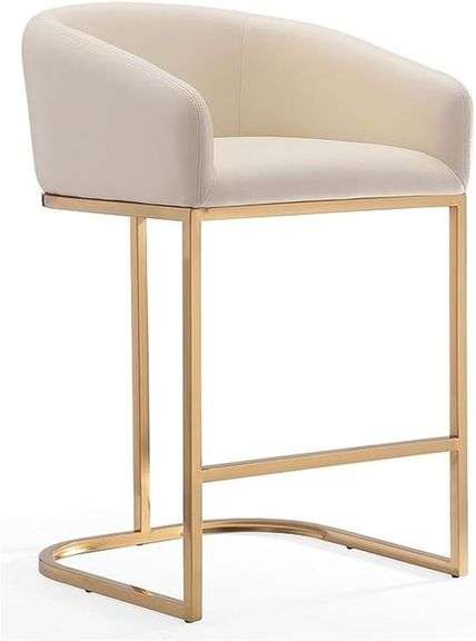 26" Contemporary Faux Leather Counter Stool in Cream/Titanium Gold