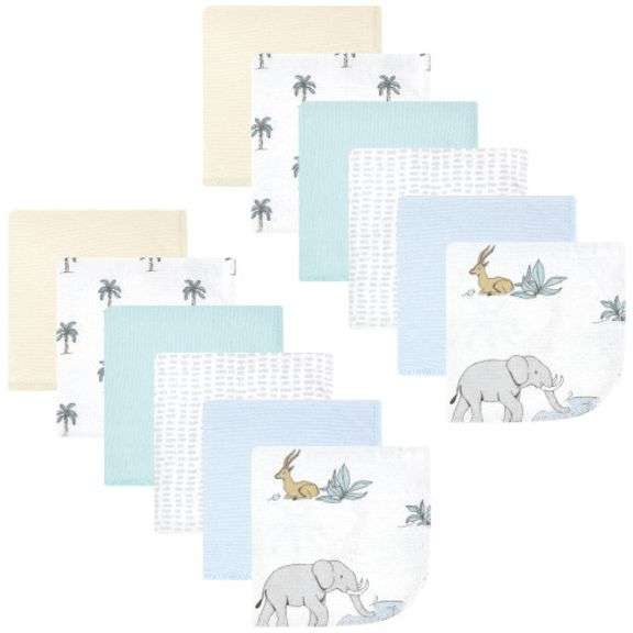 Hudson Baby Flannel Cotton Washcloths, Boy Safari World 12-Pack