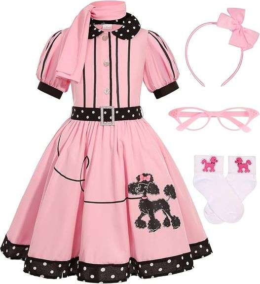 50s Outfit for Girls Kids 50s Poodle Skirt Costume Girls Halloween Party Dress Up Size M 8 year