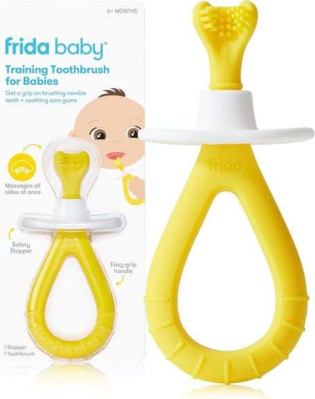 Frida Baby Training Toothbrush for Babies with Soft Silicone Bristles, Yellow