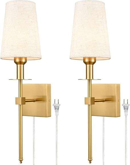 Gold Wall Sconces Set of Two Plug in Sconce Light Modern Brass Sconces Wall Lighting