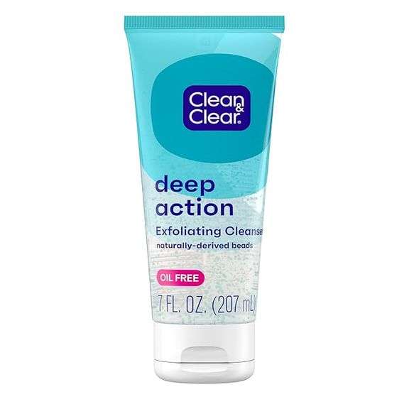 Clean & Clear Deep Action Exfoliating Facial Cleanser, Scrub & Face Wash, Pro-Vitamin B5