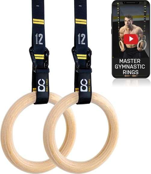 Double Circle Wood Gymnastics Rings with Quick Adjust Numbered Straps