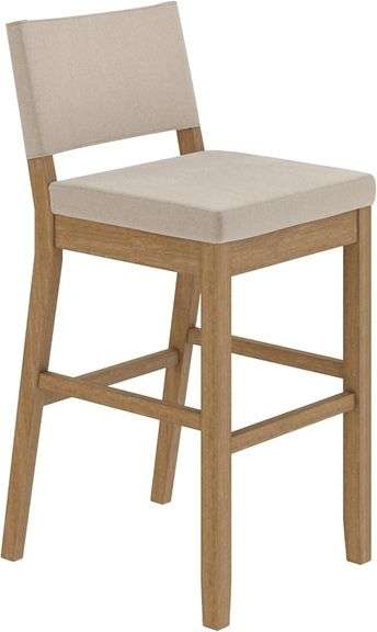 Nathan James Linus Modern Upholstered Bar Stool with Back and Solid Rubberwood Legs in a Wire-Brushe
