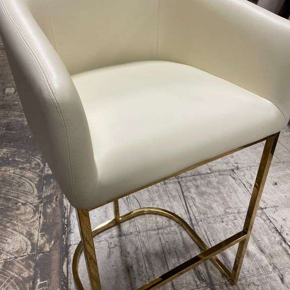 26" Contemporary Faux Leather Counter Stool in Cream/Titanium Gold