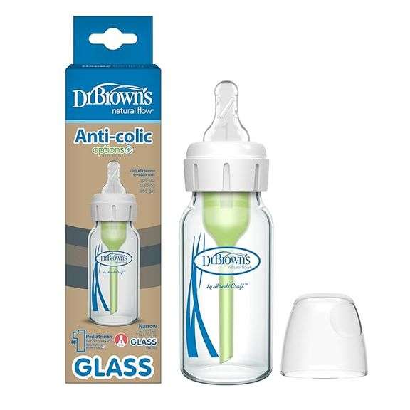 Dr. Brown's Natural Flow Anti-Colic Options+ Narrow Glass Baby Bottle, 4 oz/120 mL