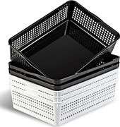 A4 Size Plastic Storage Basket,Desktop File Paper Letter Organizer Tray, 16-Packs (White+Black+Gray)