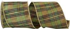 Ribbon - Grandisimo Plaid Dupioni Wired Edge Ribbon, Moss, 4 Inch, 10 Yards