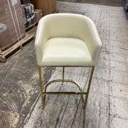 26" Contemporary Faux Leather Counter Stool in Cream/Titanium Gold