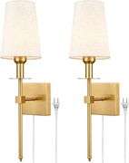 Gold Wall Sconces Set of Two Plug in Sconce Light Modern Brass Sconces Wall Lighting