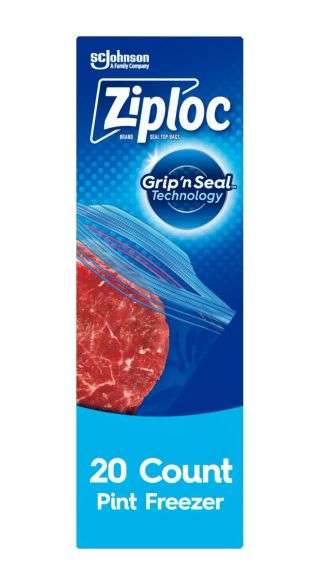 Ziploc Brand Pint Freezer Bags, School Supplies, with Grip 'n Seal Technology, 20 Count