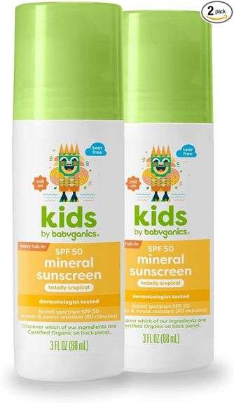 Babyganics SPF 50 Kids Mineral Sunscreen Roller Ball, Totally Tropical