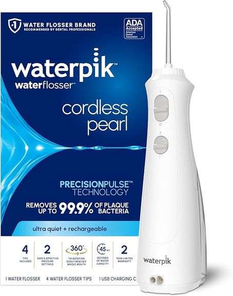 Waterpik Cordless Pearl Rechargeable Portable Water Flosser for Teeth