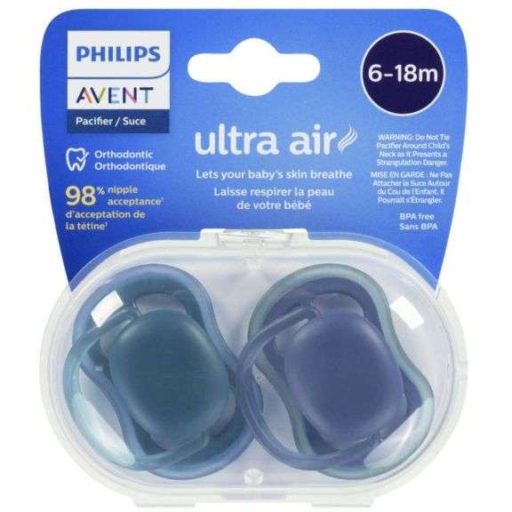 Avent Ultra Air Pacifier 6-18m, Deep Opal & Steel Blue, BPA Free, 2 Pack