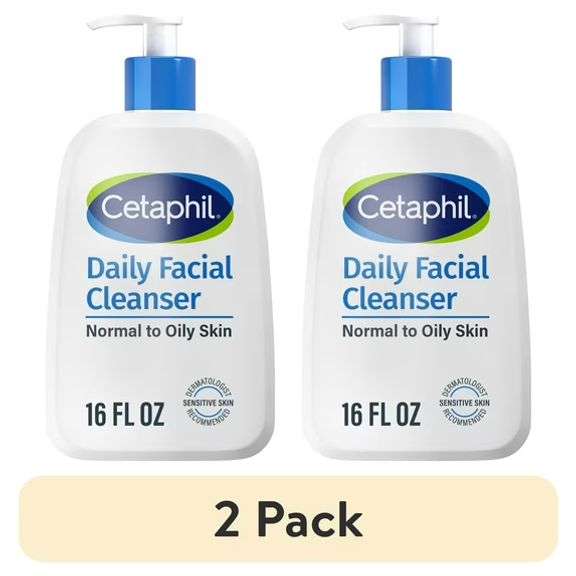 (2 pack) Cetaphil Daily Facial Cleanser for Sensitive, Combination to Oily Skin, 16 oz