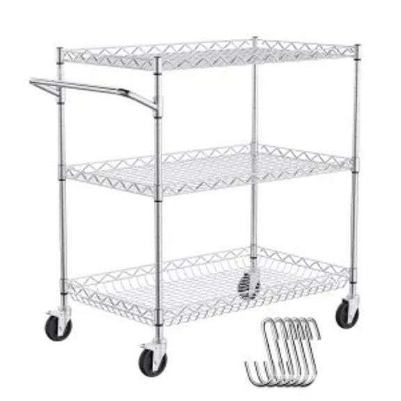 VEVOR 3-Tier Utility Cart Rolling Cart on Wheels 30"x18"x32.4" 661 LBS