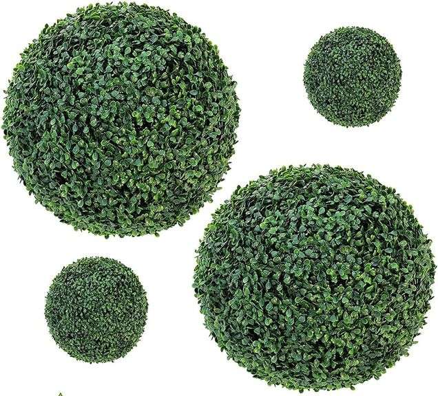 4Pcs 4 Layers Artificial Boxwood Topiary Ball 2Pcs 19" and 2Pcs 9" Artificial Plants