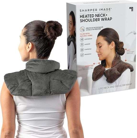 Sharper Image Heated Neck & Shoulder Wrap - Microwavable Warm & Cooling Plush Pad