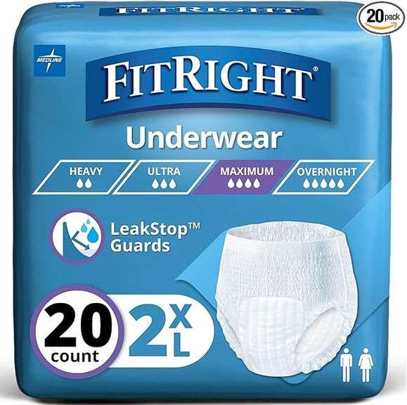 FitRight Adult Incontinence Underwear, Heavy Absorbency, XX-Large, 68-80 (20 Count)