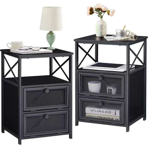 VECELO Modern Nightstand, End Side Table with Storage Space and Door, (Set of 2)