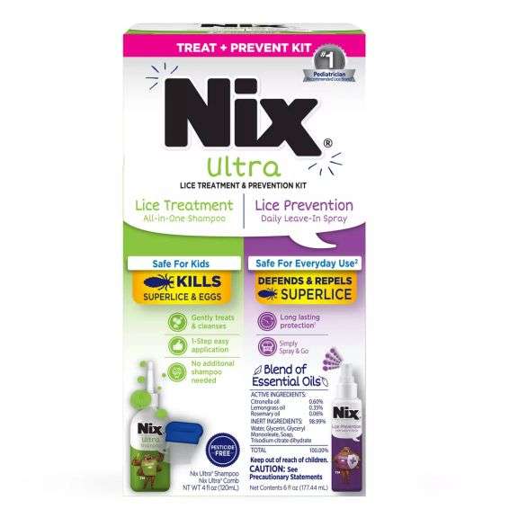 Nix Lice Scalp Treatment Shampoo + Comb & Lice Prevention Kit - 10 fl oz