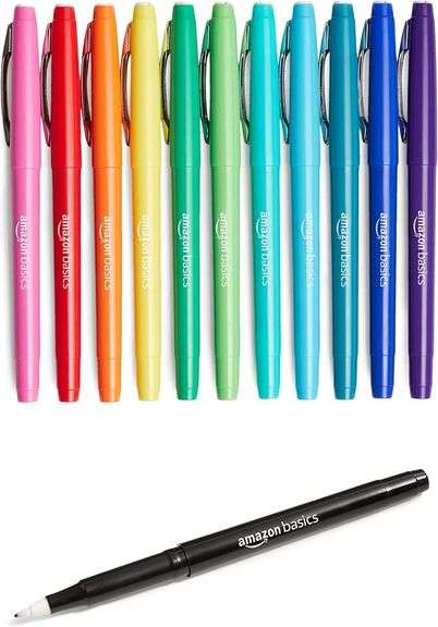 Amazon Basics Felt Tip Marker Pens, Versatile for Writing, Drawing, and Journaling, Assorted Colors,