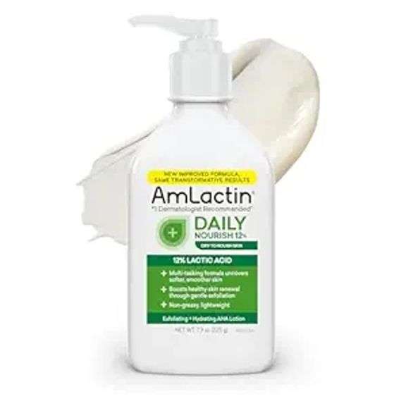 AmLactin Daily Moisturizing Lotion for Dry Skin, 7.9 oz Pump Bottle, 2-in-1 Exfoliator - Body Lotion