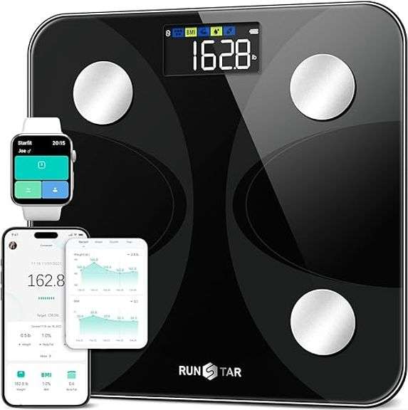 Scale for Body Weight and Fat Percentage, RunSTAR Digital Accurate Bathroom Smart Scale with Large D