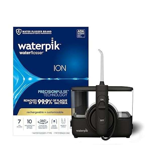 Waterpik ION Professional Water Flosser, Rechargeable and Portable for Teeth, Gums, Braces, 10 Setti