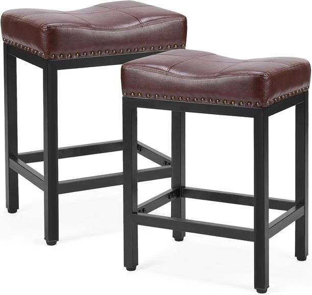 DUMOS Bar Stools Set of 2, 24 inch Counter Height Saddle Stools