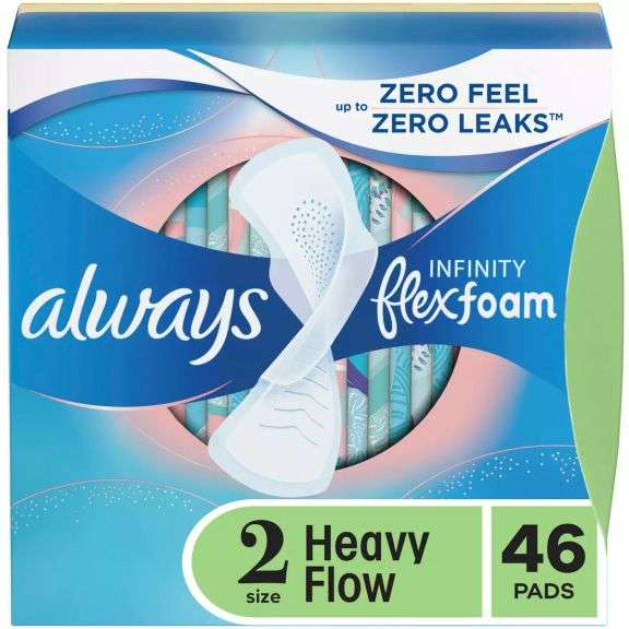Always Infinity FlexFoam Pads for Women - Size 2 - Super Absorbency - Unscented 46 ct