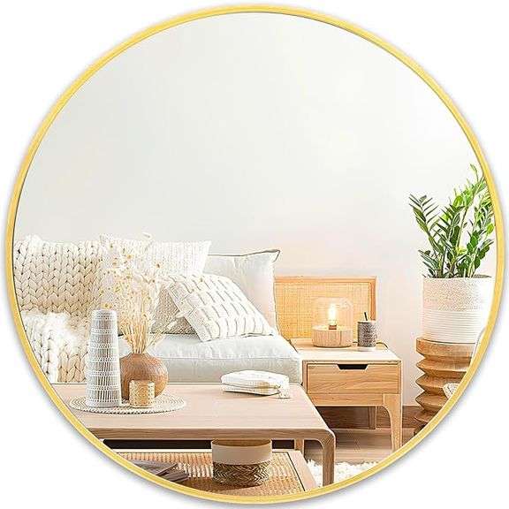 Fabuday Gold Circle Mirror for Bathroom - Small 18 Inch Round Mirror for Wall Decor with Golden Matt