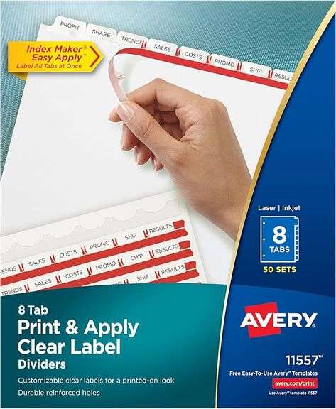 Avery 8-Tab Binder Dividers, Easy Print & Apply Clear Label Strip
