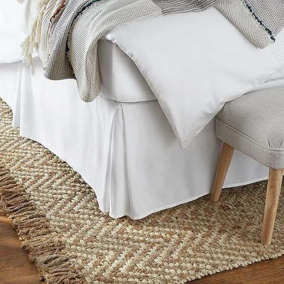 Amazon Basics Lightweight Pleated Bed Skirt, Full, Bright White, Solid