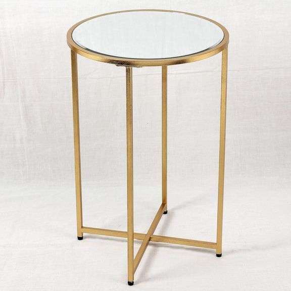 LHK-HONG ARTS MB2102GON KD Gold Gilt Leaf Metal Side Table with Glass top 16x16x24inch