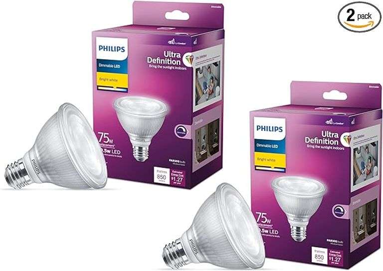 PHILIPS LED 75W PAR30 2-Pack Ultra Definition Bright White (3000K) 850 Lumen