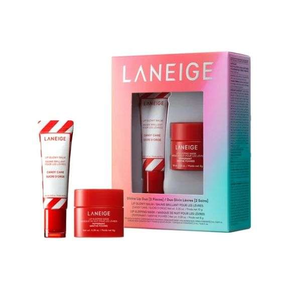 LANEIGE Divine Lip Duo: Lip Sleeping Mask Peppermint Intense Hydration with Vitamin C, Lip Glowy Bal