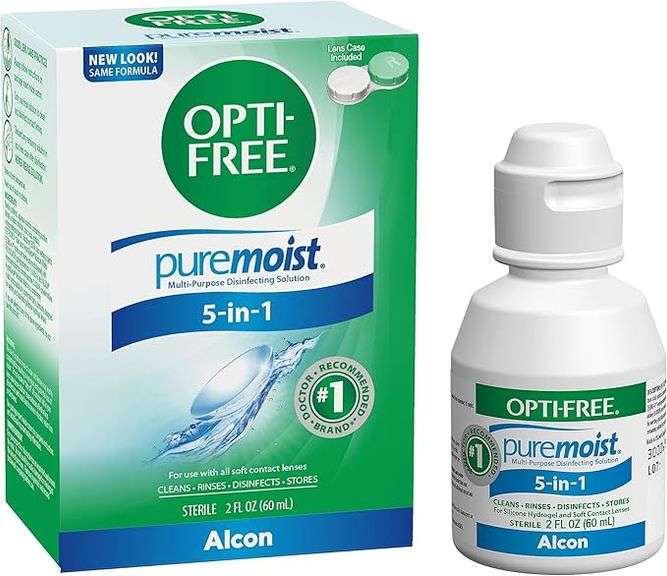 set of 2 Alcon Opti Free Disinfecting Solution, Multi-Purpose, All Day Comfort, Pure Moist, 2 Oz