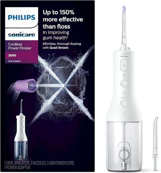 Philips Sonicare Cordless Power Flosser 3000 - Water Flosser with Innovative Quad Stream Technology,