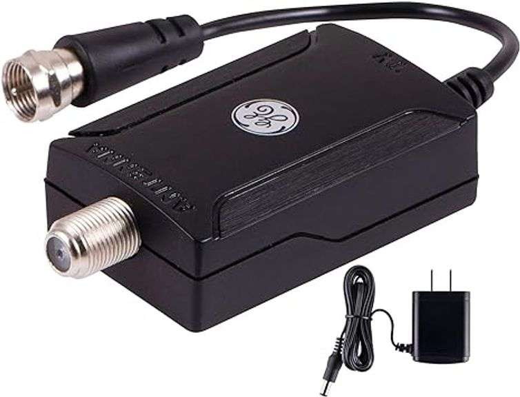 GE Indoor TV Antenna Amplifier, Antenna Signal Booster, HD TV Digital VHF UHF, Low Noise, AC Power A