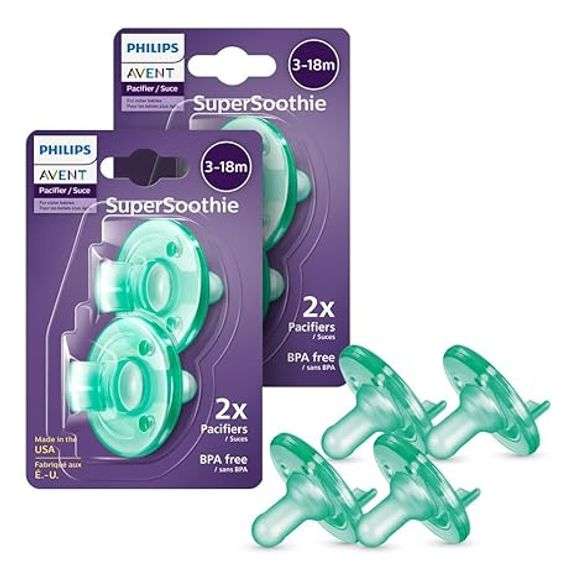 Philips Avent Soothie Orthodontic Baby Pacifiers, 100% Silicone Pacifiers, One Piece, BPA-Free, for 