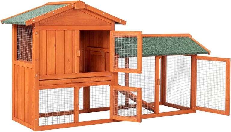 Chicken Coop Large Wooden Outdoor Bunny Rabbit Hutch Hen Cage with Ventilation Door, Removable Tray