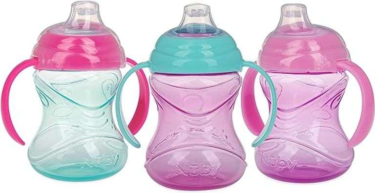 Nuby Clik-It Grip N' Sip Soft Spout No-Spill Training Sippy Cup with Handles - (3-Pack)
