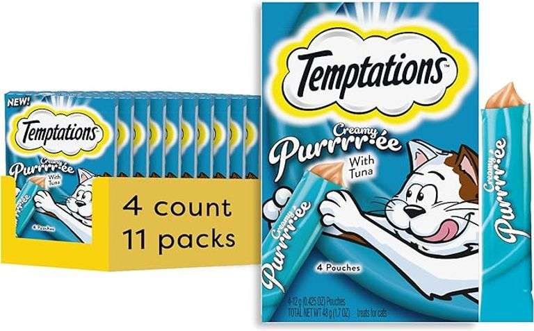 Temptations Creamy Puree Squeezable Lickable Wet Cat Treats with Tuna, 0.42 oz. Tubes