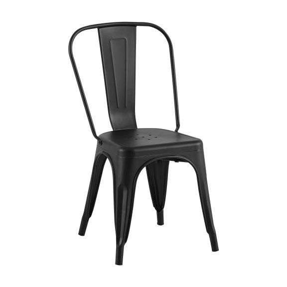 Matte Black Industrial Metal Dining Chair 18 Inch Seat Height Stackable