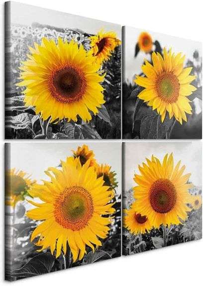 artgeist Canvas Wall Art Print Sunflower Flower 31x31 in - 4pcs